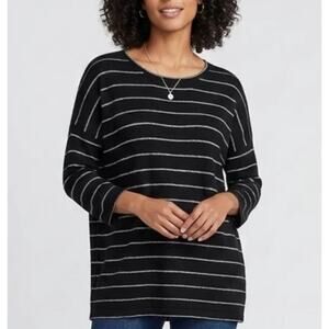 J Jill Black & Silver Stripe Oversize Knit Sweater Size Small Petite Wool Angora